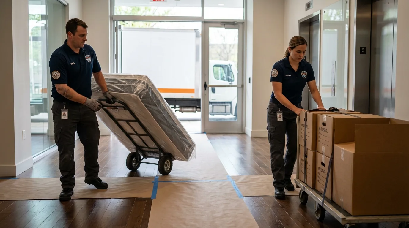 Professional apartment movers loading elevator in Waikoloa, HI